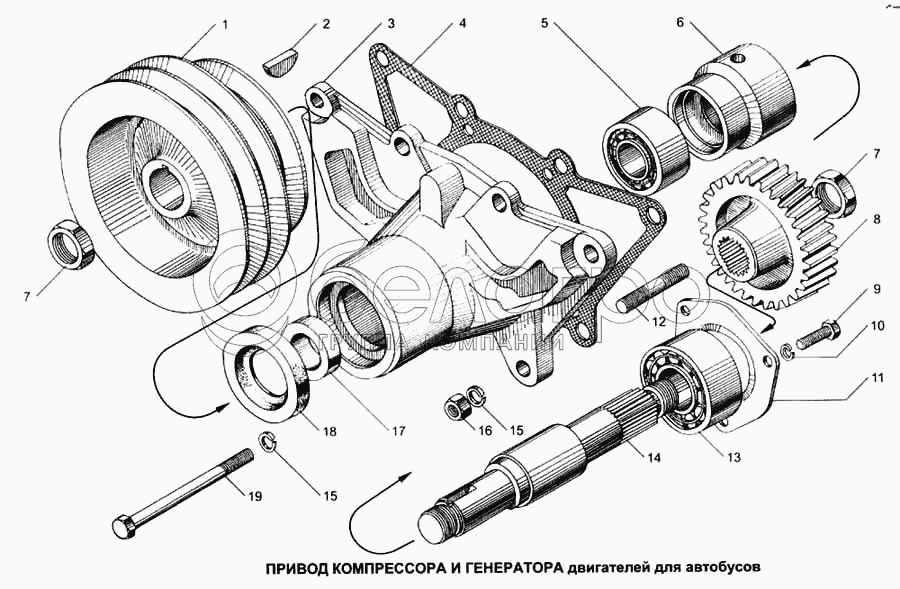 Привід компресора та генератора двигунів для автобусів