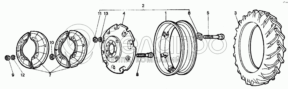 Колесо заднее 13,6R38 (разборный обод с диском)