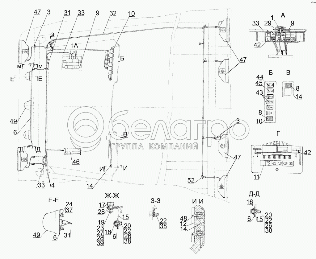 Установка фар рабочих 923-3700110/-01 (для тракторов с двигателем Д-245.5S3AМ)