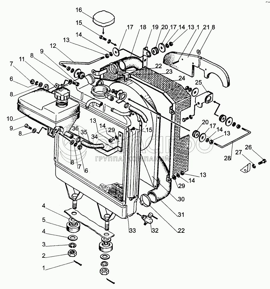 Водяний радіатор. Підвіска водяного радіатора; Water Radiator. Water Radiator Suspension