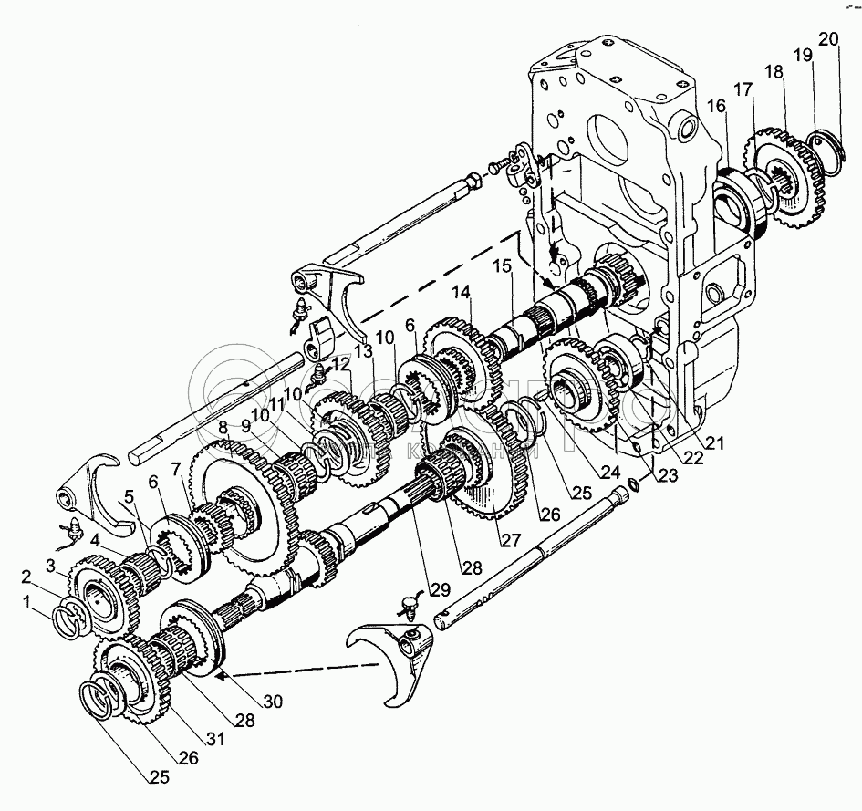 Проміжний вал II. Вихідний вал; Layshaft II. Output Shaft