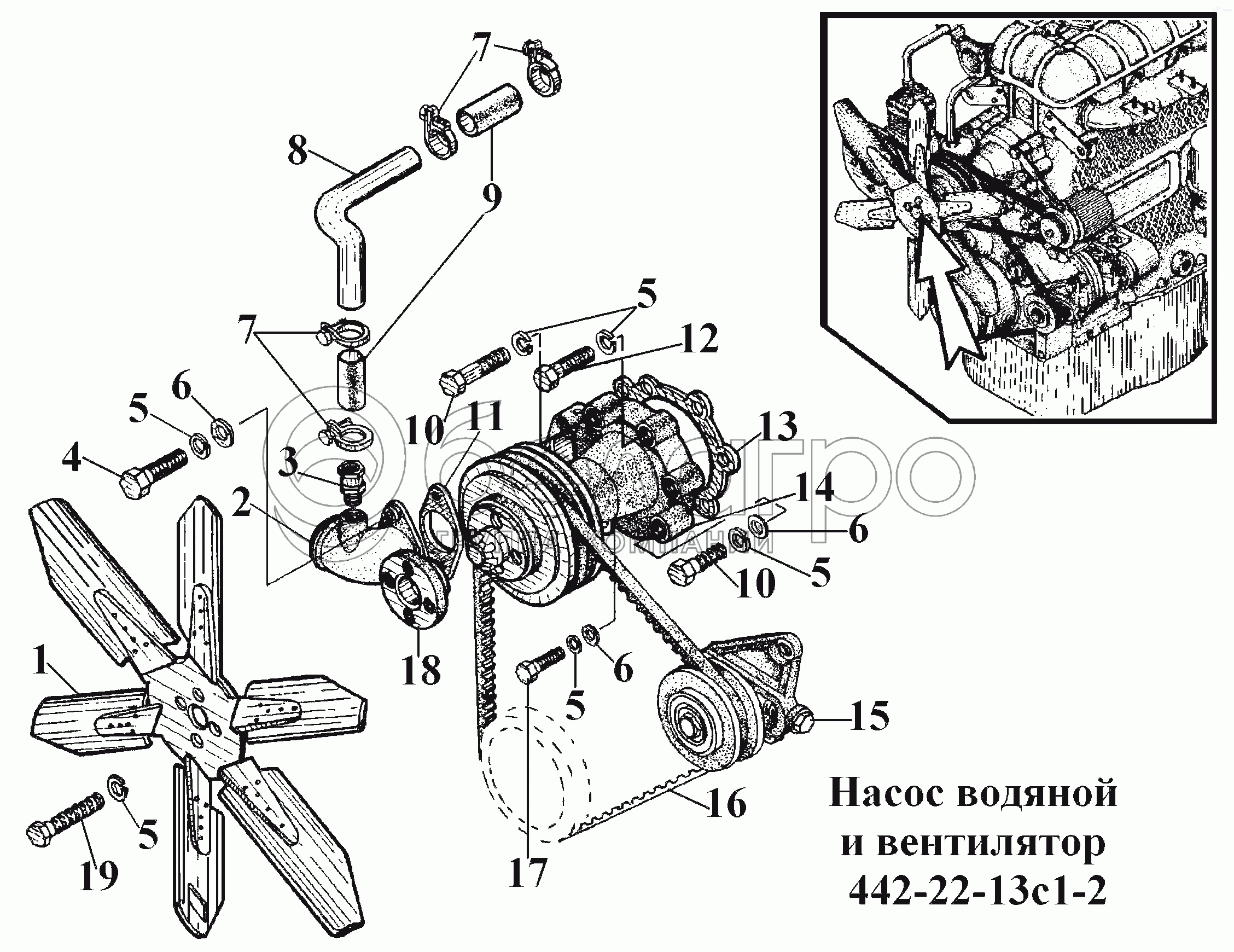 Водяний насос та вентилятор 442-22-13с1-2