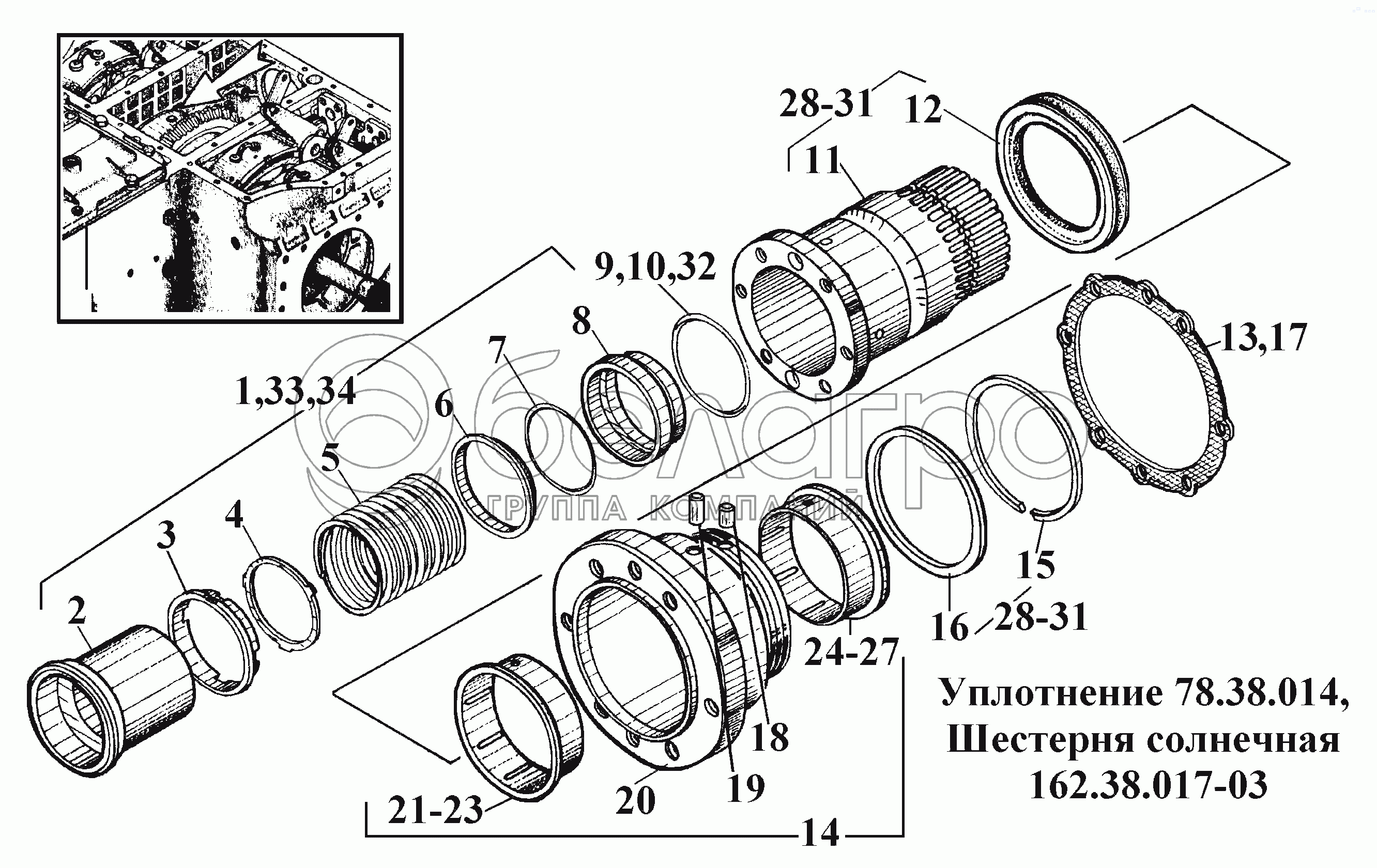Ущільнення. Сонячна шестерня